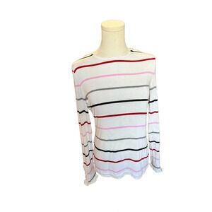 Ann Taylor Shirt Long Sleeves Ruffle Cuffs Colorful Striped White Womens Small​